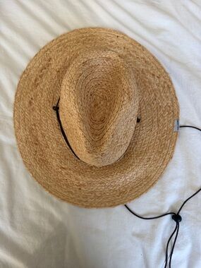 Volcom Natural Straw Wide-Brim Sun Hat with Chin Cord